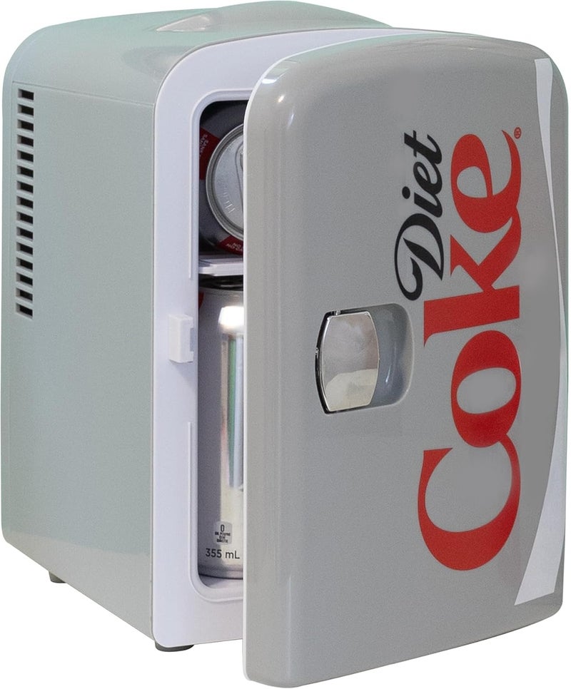Koolatron Diet Coke Mini Fridge - Refrigerator for Bedroom Skincare Office, Portable Table Top Beverage Cooler, 12V 110V Refrigerador For Drinks, Soda, Wine, Use In Car, Dorm, Outdoor, Patio, 6 Can - Image 1